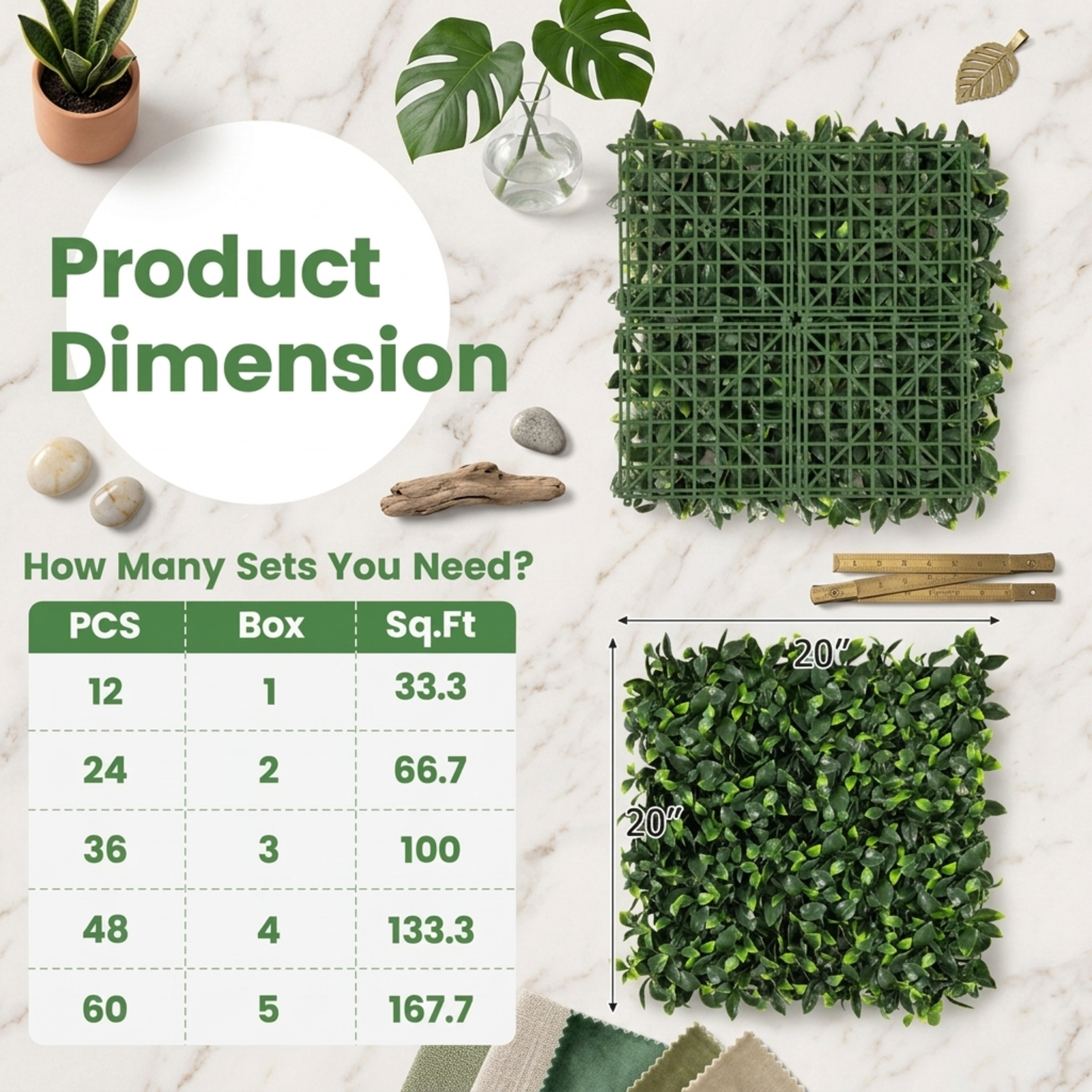 Vebreda Artificial Plant Decor, 12 Pieces 20 x 20 Inch Artificial Topiary Gardenia Shrub Grass Panels, Lush and Realistic Appearance