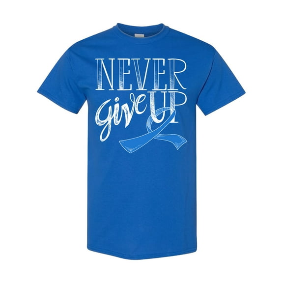 Inktastic Never Give Up Colon Cancer Survivor with Blue Ribbon T-Shirt