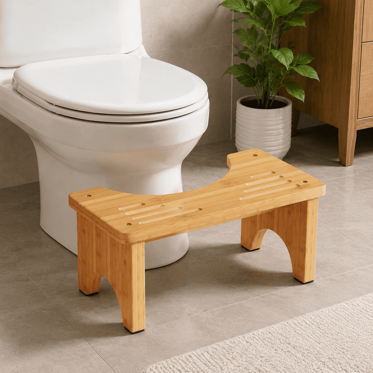 Bamboo Toilet Stool, Wooden Squatting Potty Stool for Adults, Non-Slip Wood Poop Stool for Bathroom, Portable Toilet Foot Pooping Steps