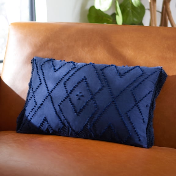SAFAVIEH Sorena Geometric Decorative Pillow, 12" x 20", Navy
