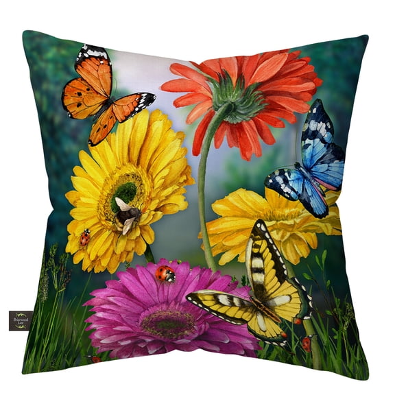 Briarwood Lane Spring Indoor/Outdoor Pillow 17x17 Butterflies and Daisies For Spring Pillow