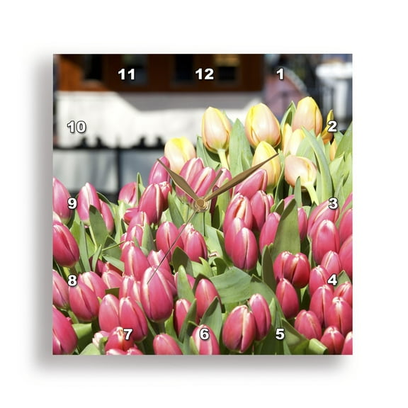 3dRose, Netherlands, Amsterdam, Market tulip flowers - EU20 LEN0168 - Lisa S. Engelbrecht, 15x15 Wall Clock