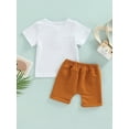 thumbnail image 4 of hirigin Infant Baby Boys 2 Pieces Outfits, Solid Color Round Neck Short Sleeve T-Shirts Tops + Elastic Waist Shorts Set, 4 of 8