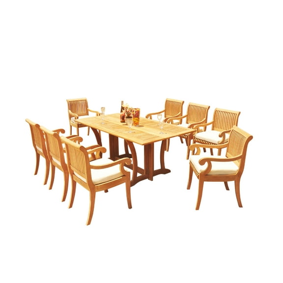 Grade-A Teak Dining Set: 8 Seater 9 Pc: Warwick Console Folding Rectangle Table And 8 Giva Arm Chairs Outdoor Patio WholesaleTeak #51GV1509