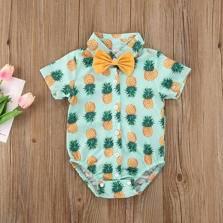 

Puloru Baby Boys Jumpsuit Casual Cartoon Printed Romper+Solid Color Bow Tie