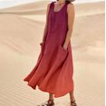 thumbnail image 1 of WILLBEST Vestidos Casuales para Mujer Fiesta Vestido Largo Informal sin Mangas de Lino Degradado con Bolsillos y Cuello Redondo Chica, 1 of 3