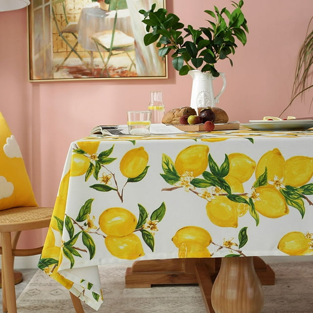 Vinyl Tablecloth with Flannel Backing, Waterproof, Oil Resistant, Rectangular, PVC, Stain Resistant, Indoor/Outdoor Washable, for Picnic, BBQ and Dining Table (Lemon, 21" x 78", 7 inche