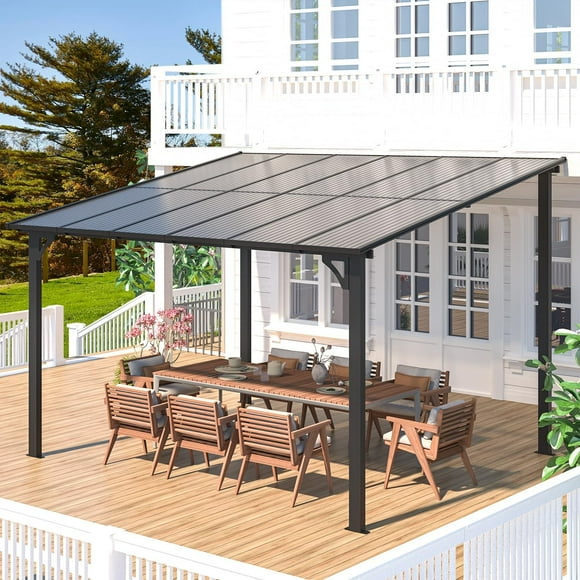 YODOLLA 10' x 12' Hardtop Gazebo Outdoor Aluminum Pergola for Garden, Patio, Backyard-Gray