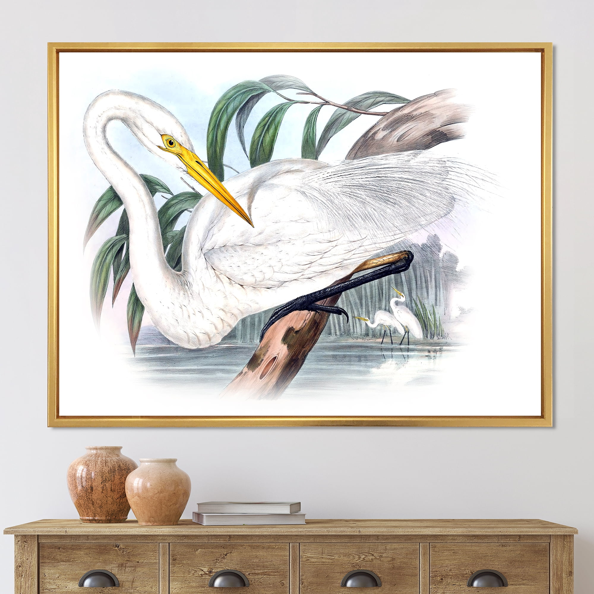 Designart 'Ancient Australian Birds IV' Traditional Framed Canvas Wall Art Print