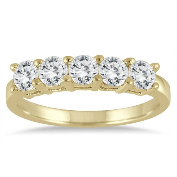 SZUL Women's 1 Carat TW Five Stone Wedding Band in 14K Yellow Gold (J-K-L Color, I2-I3 Clarity)