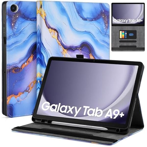 wonim11 DETUOSI for Samsung Galaxy Tab A9+/A9 Plus 11 inch 2023 Case 5g (SM-X210/X216/X218) Premium Leather Folio Stand Protective Cover Auto Wake/Sleep with Pencil Holder Blue Marble