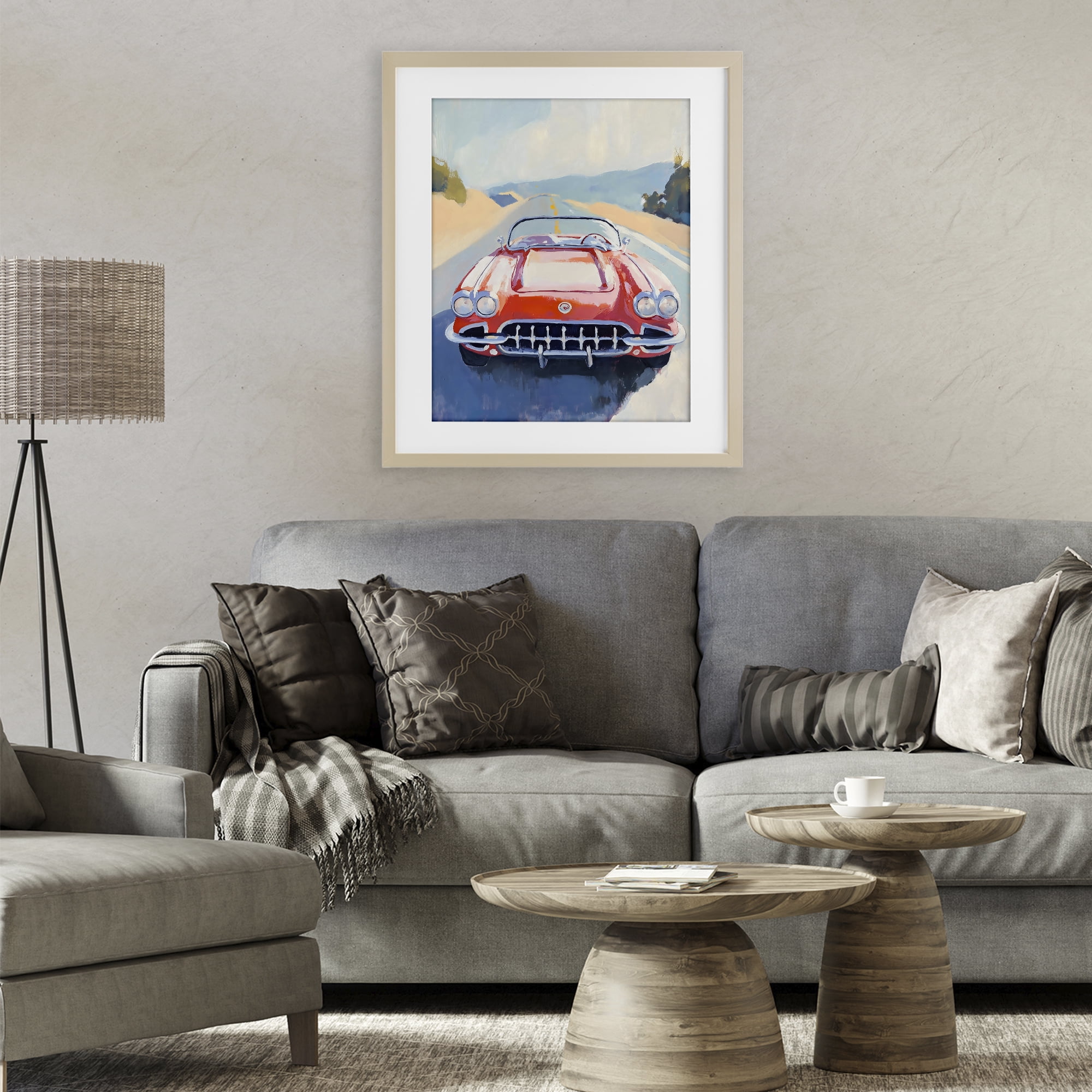 Stupell Industries Red Sports Car on Journey Birch Framed Print Under Glass, design by The Prints Vibe