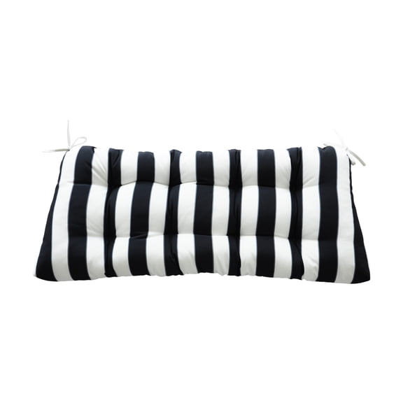 TENGDA 47x19x4 Inch Black & White Print Outdoor Bench Cushion Weather Resistant Thick Patio Seat Pad with Fastening Ties