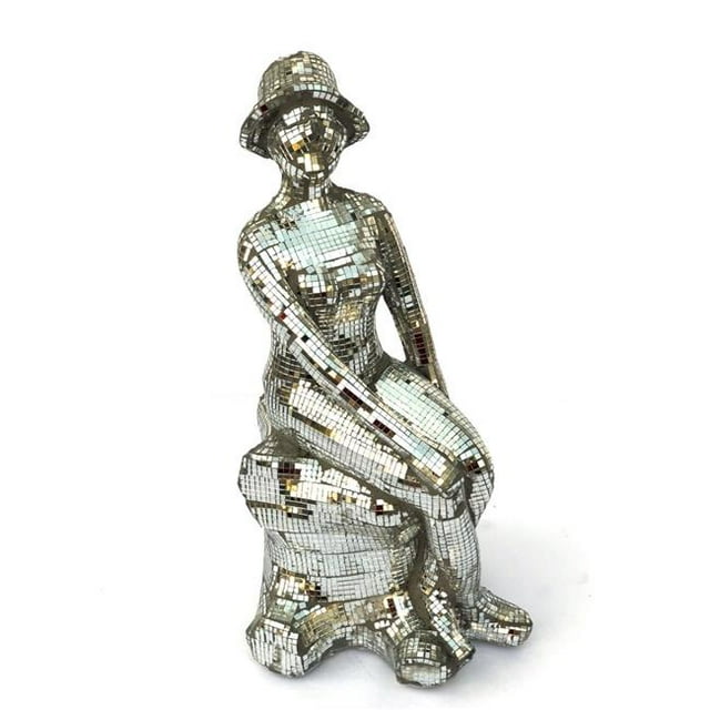 AFD Home 12013474 Ceramic Glass Mosaic Sitting Lady, Silver