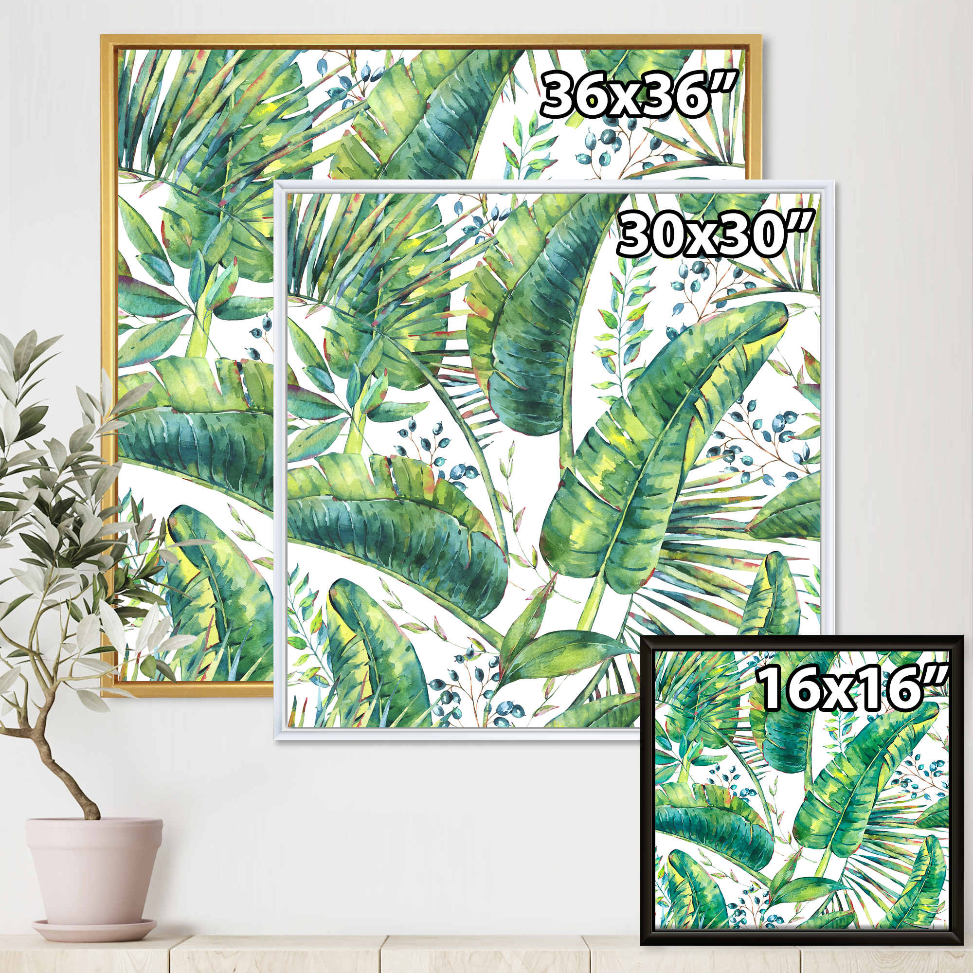 Designart 'Ancient Pattern Of Banana Leaves' Lake House Framed Canvas Wall Art Print