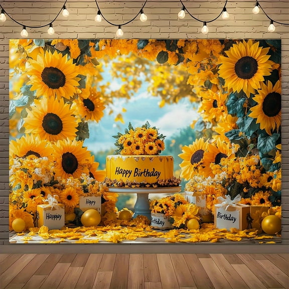 Sunflower Happy Birthday Backdrop Yellow Rustic Sunflower Themed Happy Birthday Banner Sunshine Party Decorations Yellow Flower Floral Photo Photography Background for Bday Farm Decor