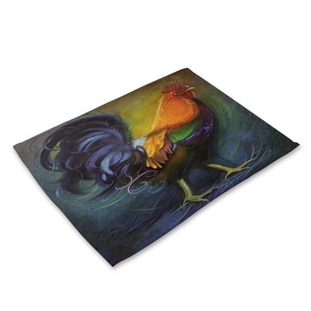 

Rooster Color Oil Painting Style Dining Table Heat Insulation Mat Placemat Decor