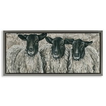 Stupell Industries Three Sheep Trio Portrait Animals & Insects Painting Gray Floater Framed Canvas Art Print Wall Art, 31 x 14