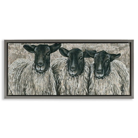 Stupell Industries Three Sheep Trio Portrait Animals & Insects Painting Gray Floater Framed Canvas Art Print Wall Art, 31 x 14