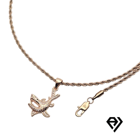 14K Gold Chain with Shark Pendent, Unisex Christmas Gift for Women, Men, Boyfriend, Girlfriend Mother, Father, Her, Him 2mm Gold Necklace, Long Life by Artisan Jeweler