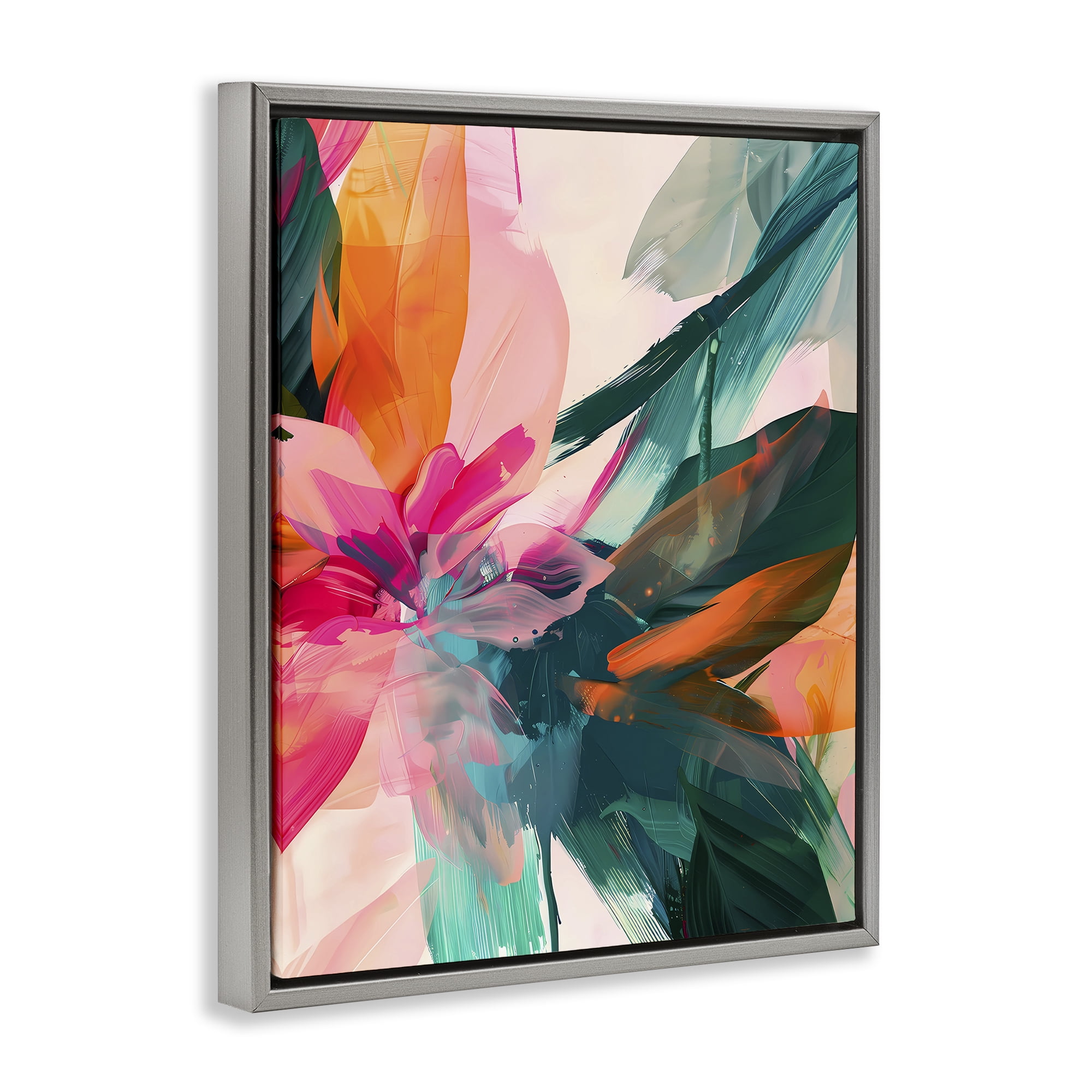 Stupell Industries Streaked Opaque Abstract Abstract Painting Gray Floater Framed Canvas Art Print Wall Art, 25 x 31