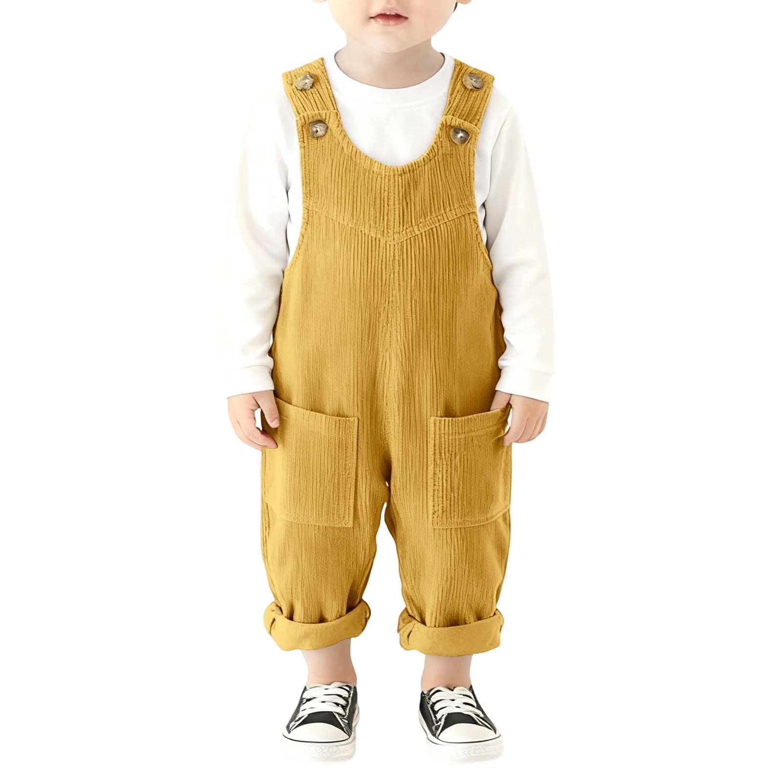 Ulitacool Romper For Boys 12-18 Months Round Neck Corduroy Onesies Overall With Adjustable Straps And Convenient Snap Closure Sleeveless Jumpsuit Versatile Clothes Yellow