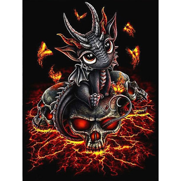Pintura de diamante FLhrweasw 5D DIY Cuadrado Animal Dragón de fuego Decoración para el hogar Arte 20X30cm