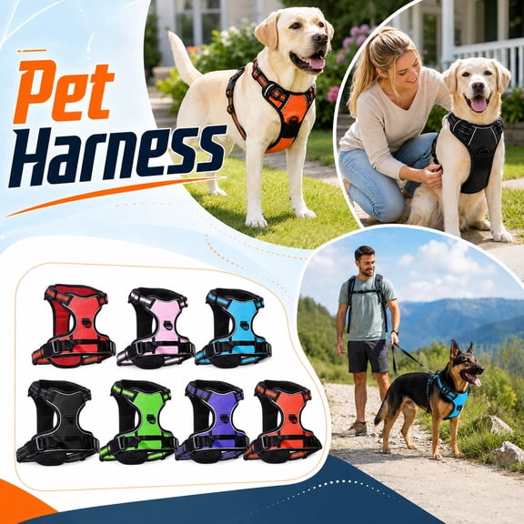 No Pull Dog Harness for Large Dogs, Purple Mesh Breathable Dog Vest Harness Adjustable Dog Harness with Front D Ring Reflective Dog Harness for Dog Walking Hiking Training, 1 Pack
