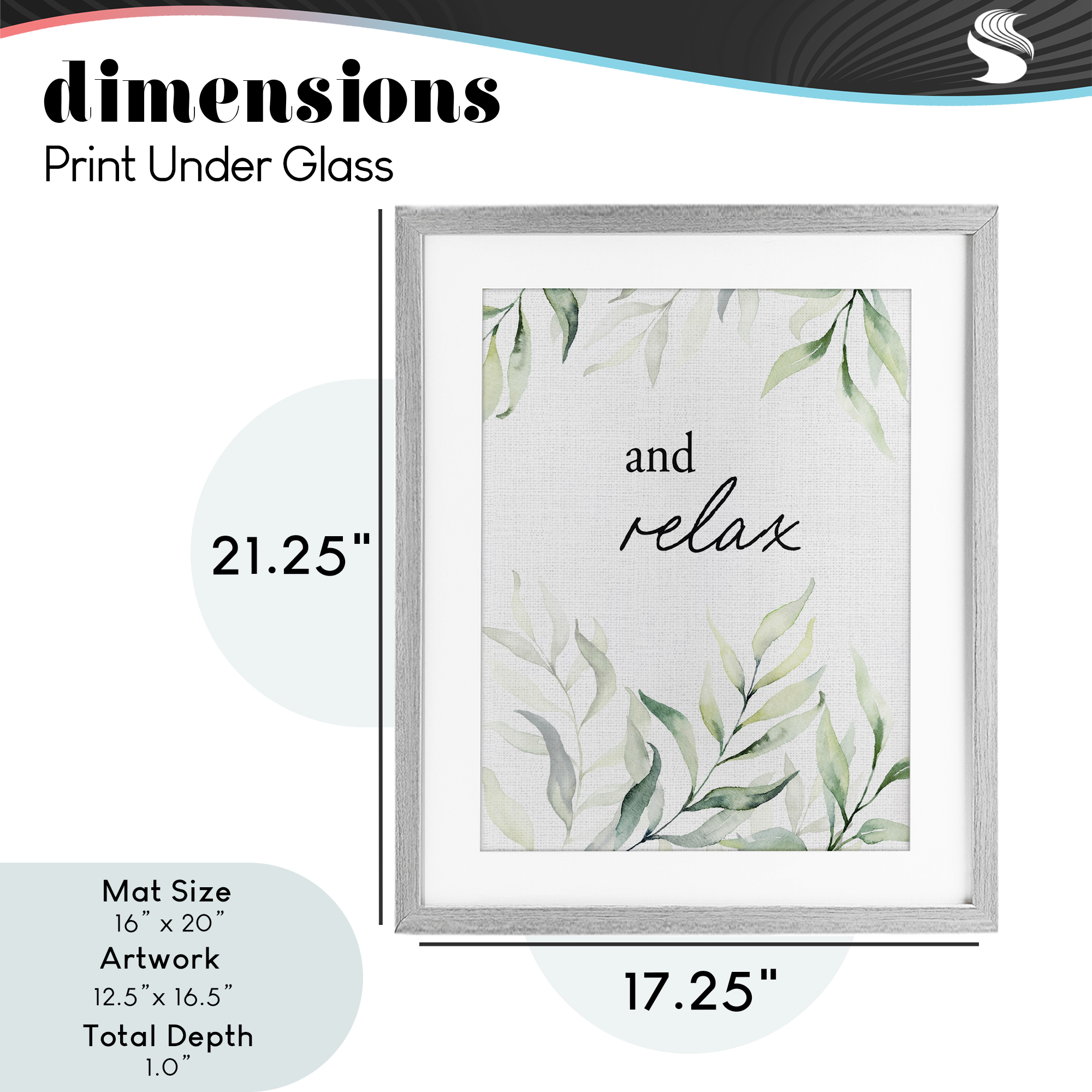 And Relax Soothing Greenery Gray Framed Print Under Glass, design by Lettered and Lined