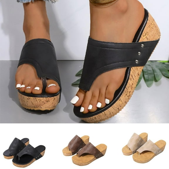 Axiiglly Womens Sandals Casual Platform Sandals Fashion Beach Sandals with Arch Support Comfortable Open Toe Thong Sandals Ultra Soft Dressy Heeled Sandal