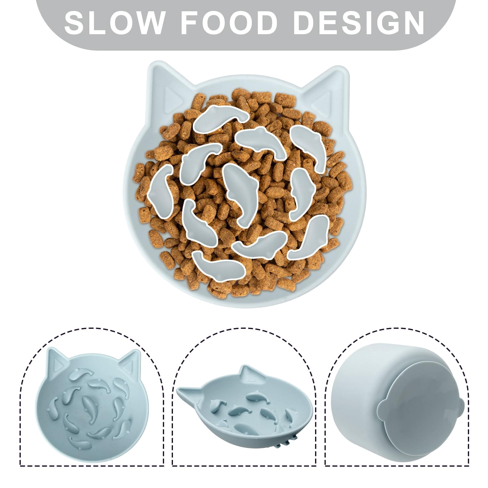 Silicone Cat Slow Feeder, Elevated Slow Feeder Bowl Tilt Design, Suitable for Dry and Wet Food, Adjustable Angle, Cat Food Puzzle with Suction Cup(Gray)