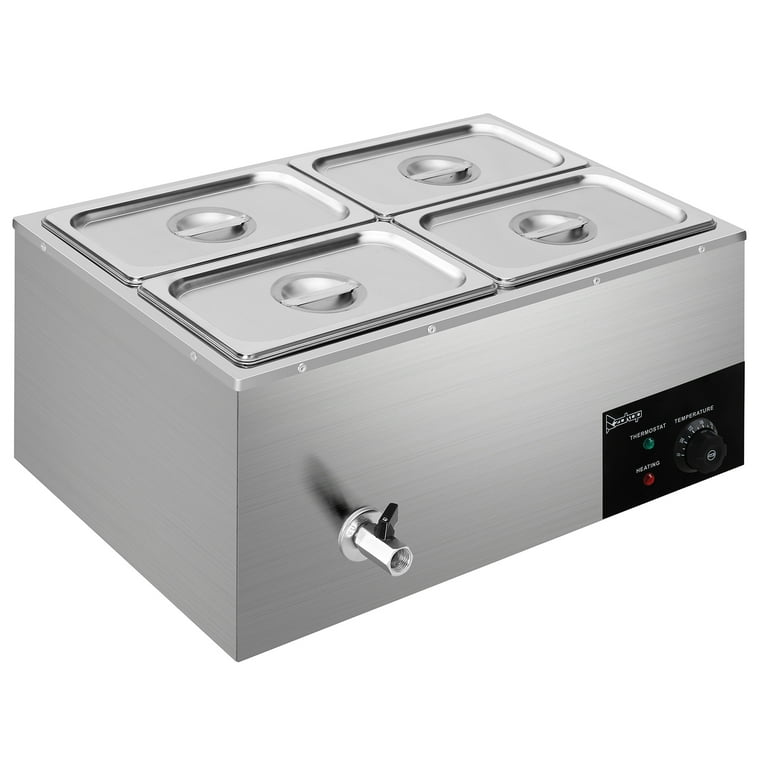 Restlrious 16 QT Commercial Food Warmer Buffet Bain, 4-Pan Stainless Steel  & Electric 4 QT/Pan Steam Table, Temp Control Soup Warmer with Lid and Tap