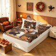 thumbnail image 4 of Homewish Halloween Spooky Animal Twin Sheets, Pumpkin Lantern Ghost Bedding, Beige Brown Orange, 3 Pieces (1 Flat Sheet, 1 Fitted Sheet and 1 Pillowcase), 4 of 6