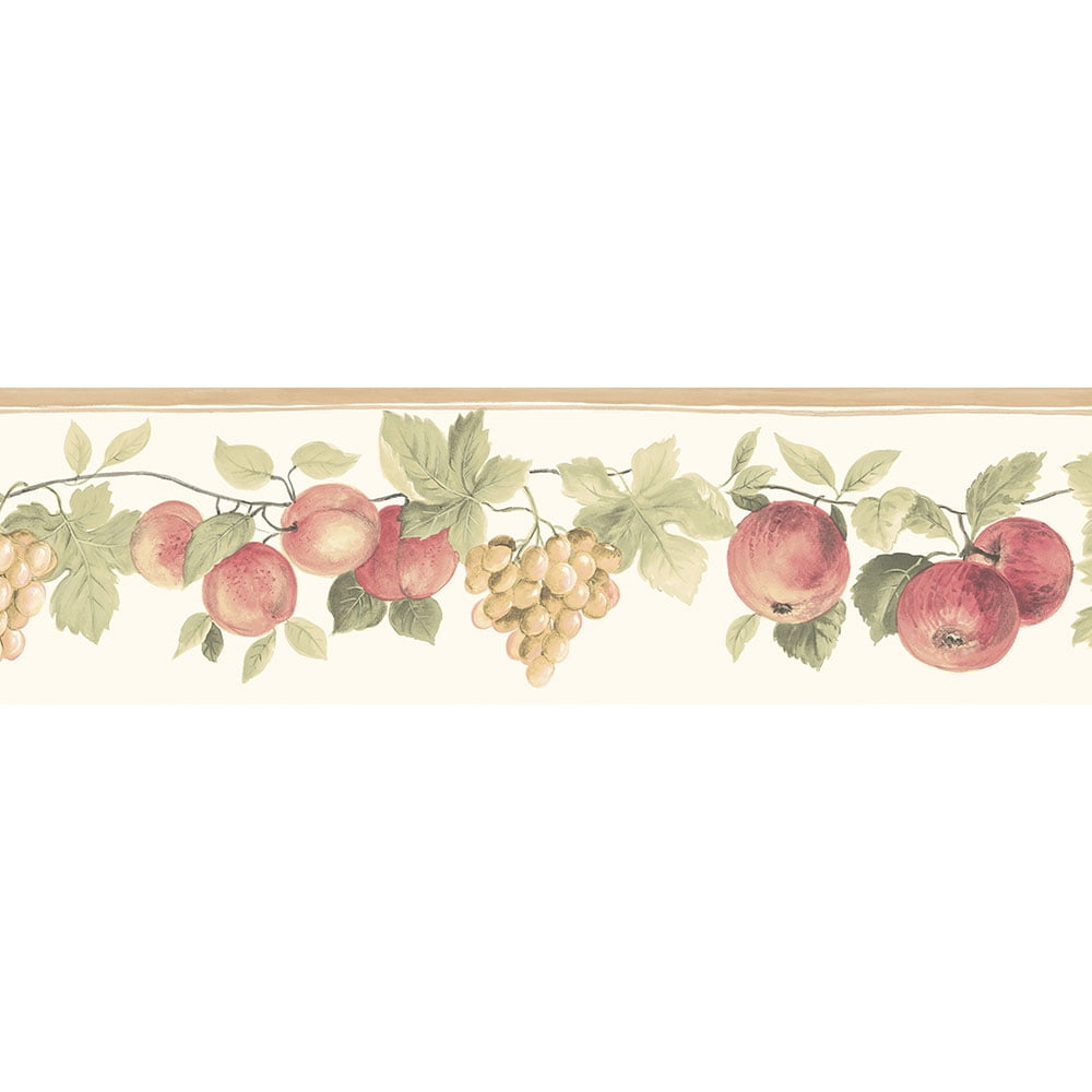 Norwall Wallcoverings KC78350DC Fresh Kitchens 5 Hybrid Fruit Wallpaper Border Beige, Green, Red
