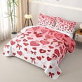 thumbnail image 3 of Homewish Cartoon Heart Bowknot Twin Quilt Set,Red White Pink Twin Coverlet Set,2 Pieces, 3 of 7