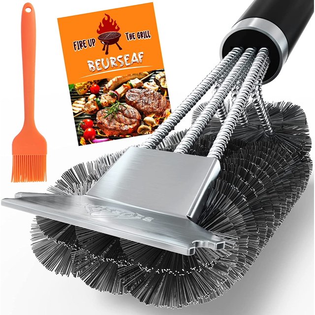 Cepillo para barbacoa Cepillo para barbacoa de metal con raspador integrado de acero inoxidable Accesorio para barbacoa Cepillo de cocina