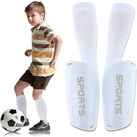 TELOLY Kids Soccer Shin Guards with Sleeves Protective Gear for 4-8 Years, White