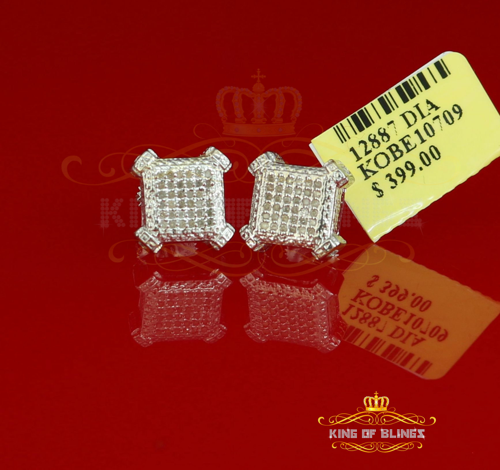 King of Bling's 925 Sterling White Silver 0.20ct Diamond For Women's/ Men's Square Stud Earrings