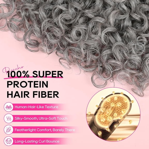 WEIF-Clip in Hair Extensions - 4PCS 18" GoGo Curly Hair Extensions 100% Super Protein Hairpieces with Invisible Lace Weft Silky Soft Natural Look for Women - Grey