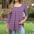 thumbnail image 4 of aidice Shirts for Women Round Neck 3/4 Sleeve Ruched Striped Casual Comfy Fitting Curved Hem T Shirts, 4 of 6