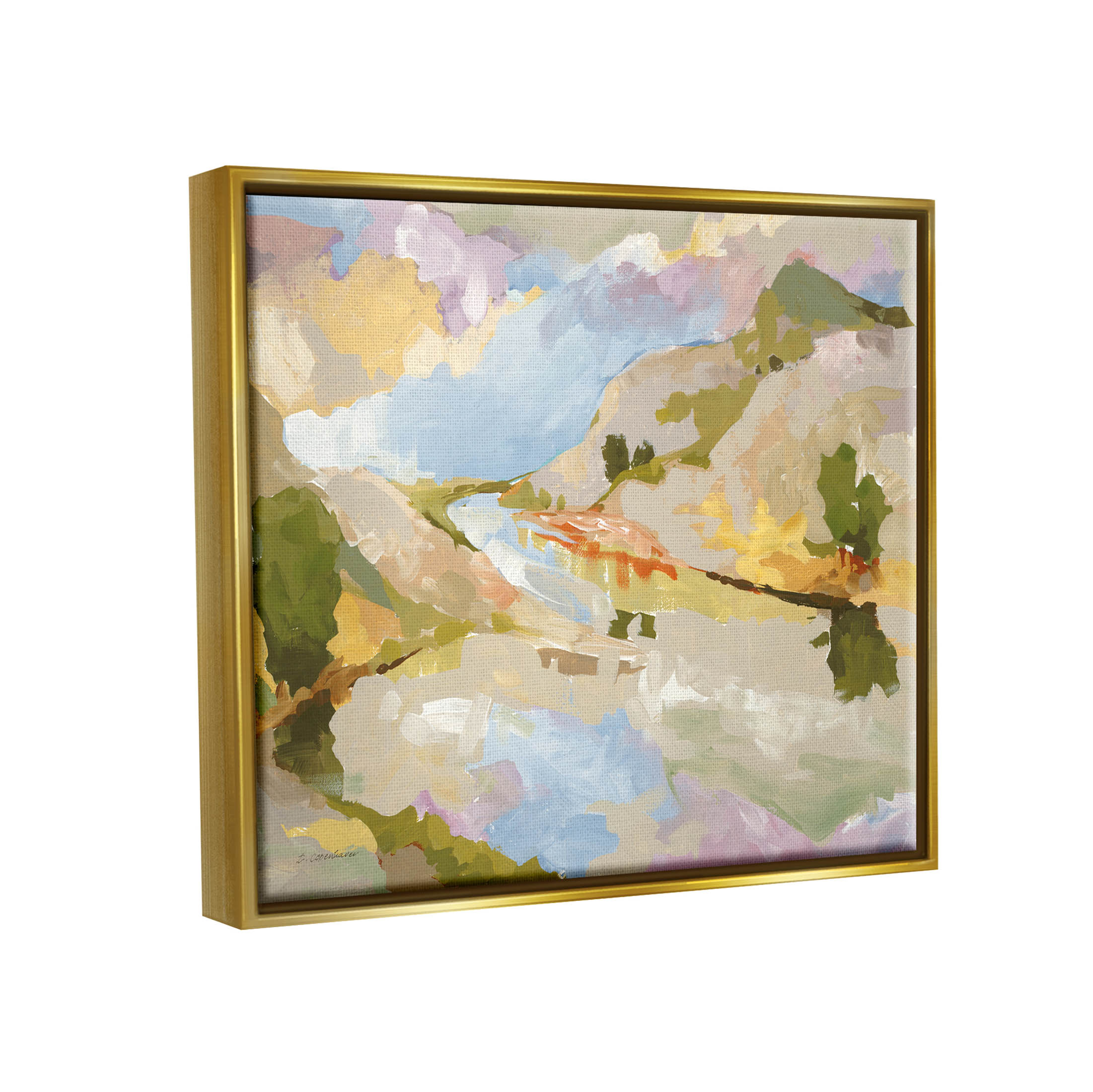 Stupell Industries Abstract Mountain Reflection Painting Painting Metallic Gold Floating Framed Canvas Print Wall Art, Design by Trevor Copenhaver