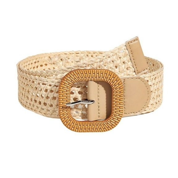 SWSMCLT Women's Fashion Belt Boho Braided Casual Vintage Braided Belt Buckle Summer Spring Raffia Fabric Belt Beige X-Small-Large