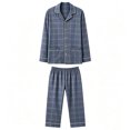 thumbnail image 5 of Kyntgho Men's Two Piece Pajama Set, Long Sleeve Button Front Pajama Shirt with Piping and Straight Pants, 5 of 7