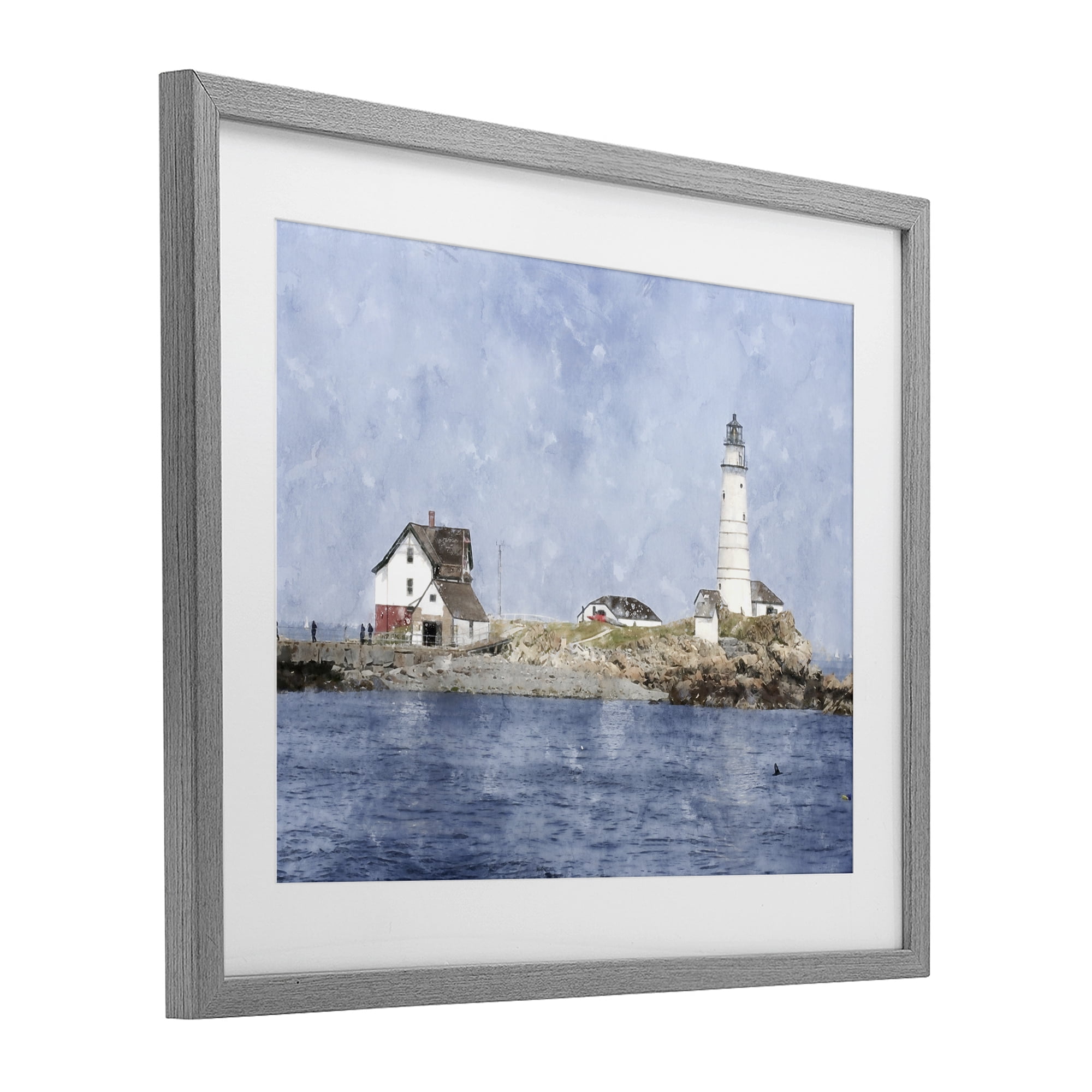Stupell Industries Picturesque Lighthouse Island Gray Framed Print Under Glass, design by Kim Curinga