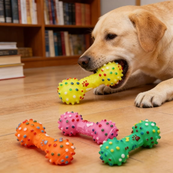 Dog Chew Toy, Squeaky Rubber Dumbbell Toy, Interactive Teething Toy, Colorful Spiky Dental Toy, Durable Pet Chew Toy for Dogs