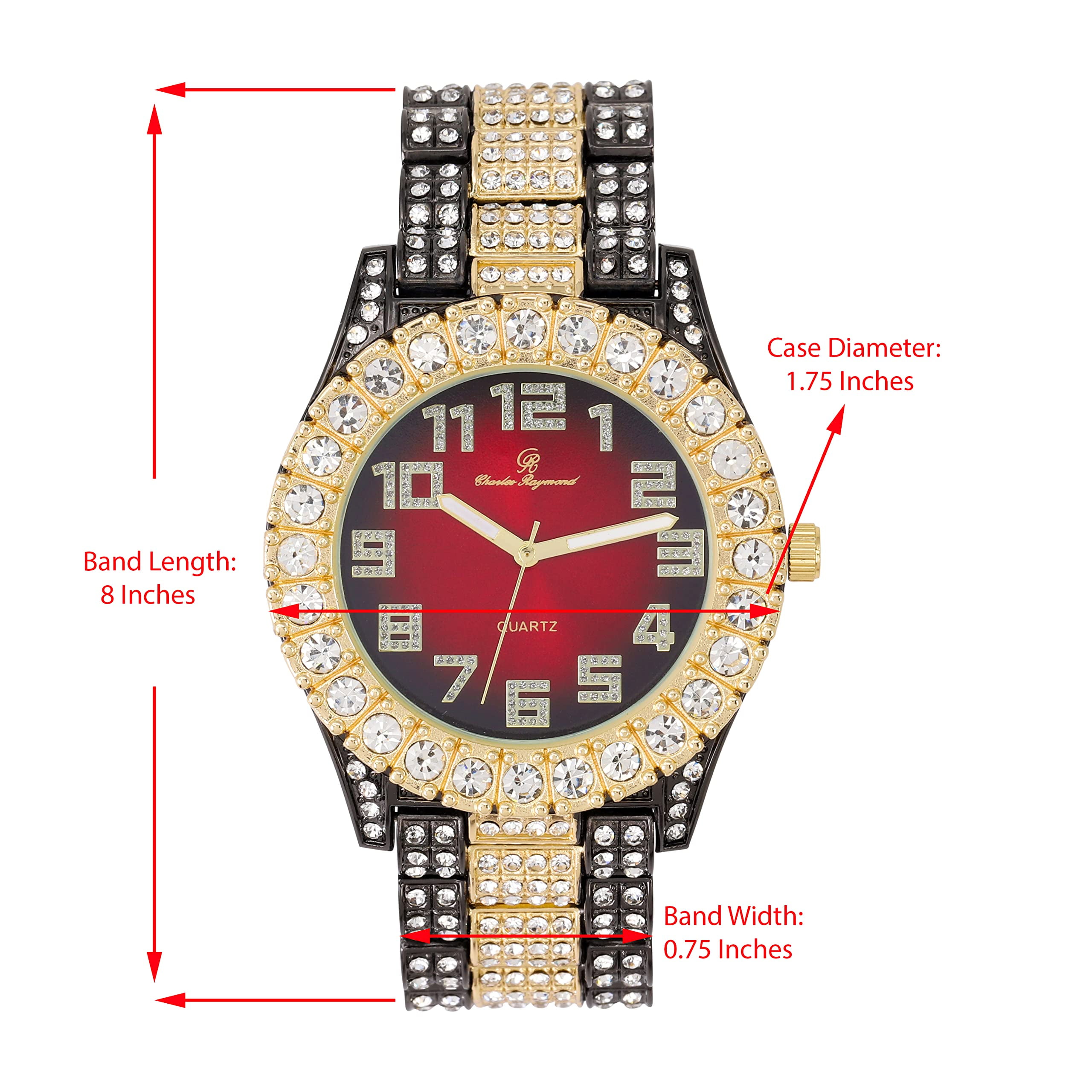 Charles Raymond Mens Big Rocks with Arabic Numerals Fully Iced Out