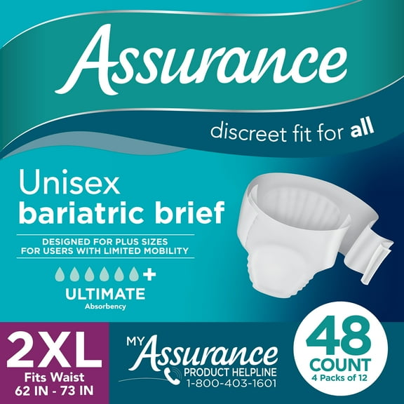 Assurance Unisex Bariatric Briefs, Ultimate Absorbency, XXL, (48 Count)