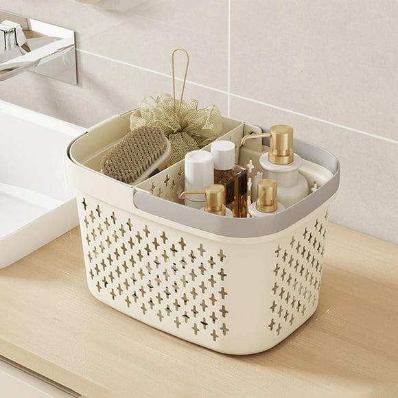 Plastic Shower Caddy with Wet Dry Separation, Breathable Hollow Design, Thickened Durable Bath Organizer, Zoned Storage Basket for Toiletries, Strong Load Bearing for Bathroom & Dormitory