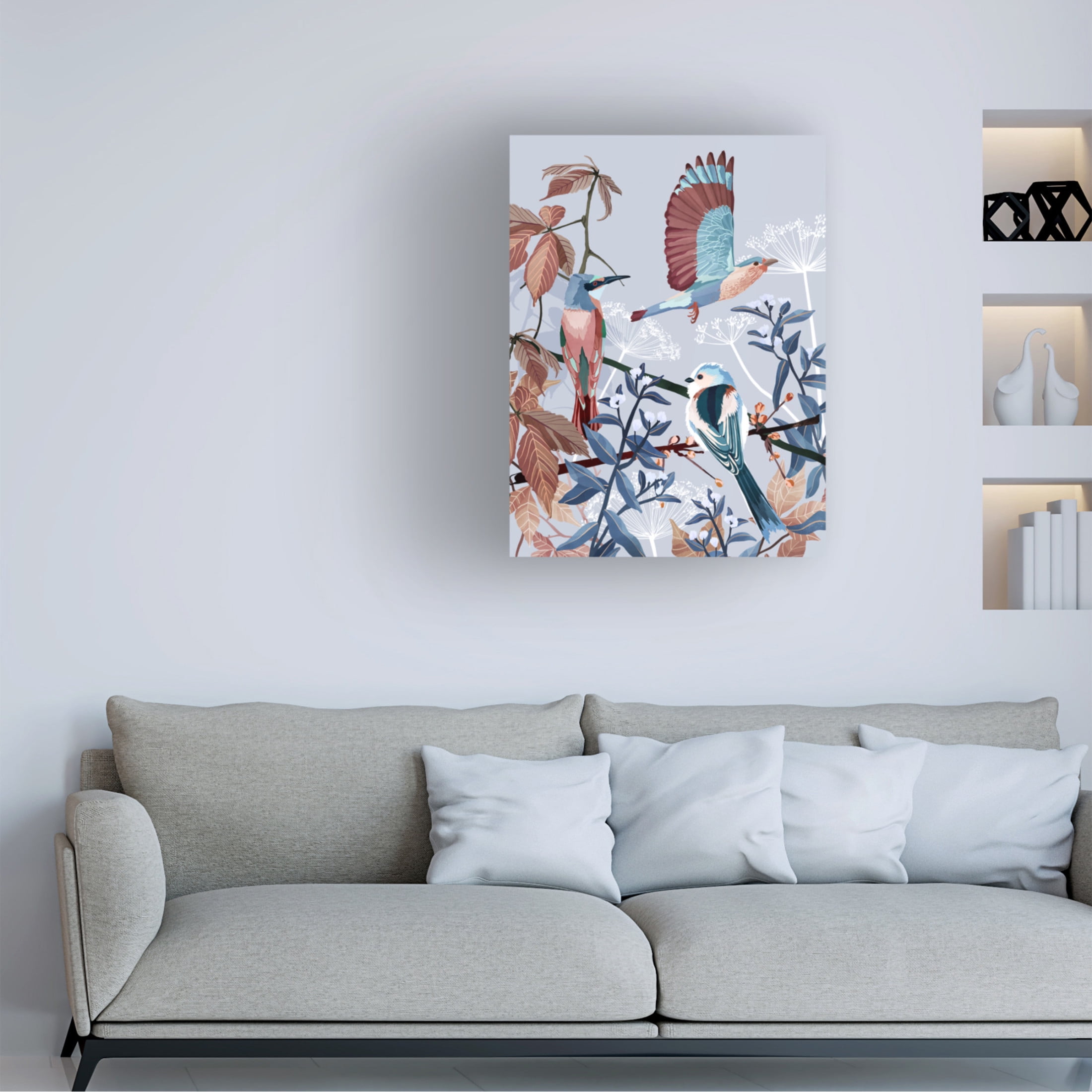 Trademark Fine Art Goed Blauw Birds of Winter Canvas Wall Art