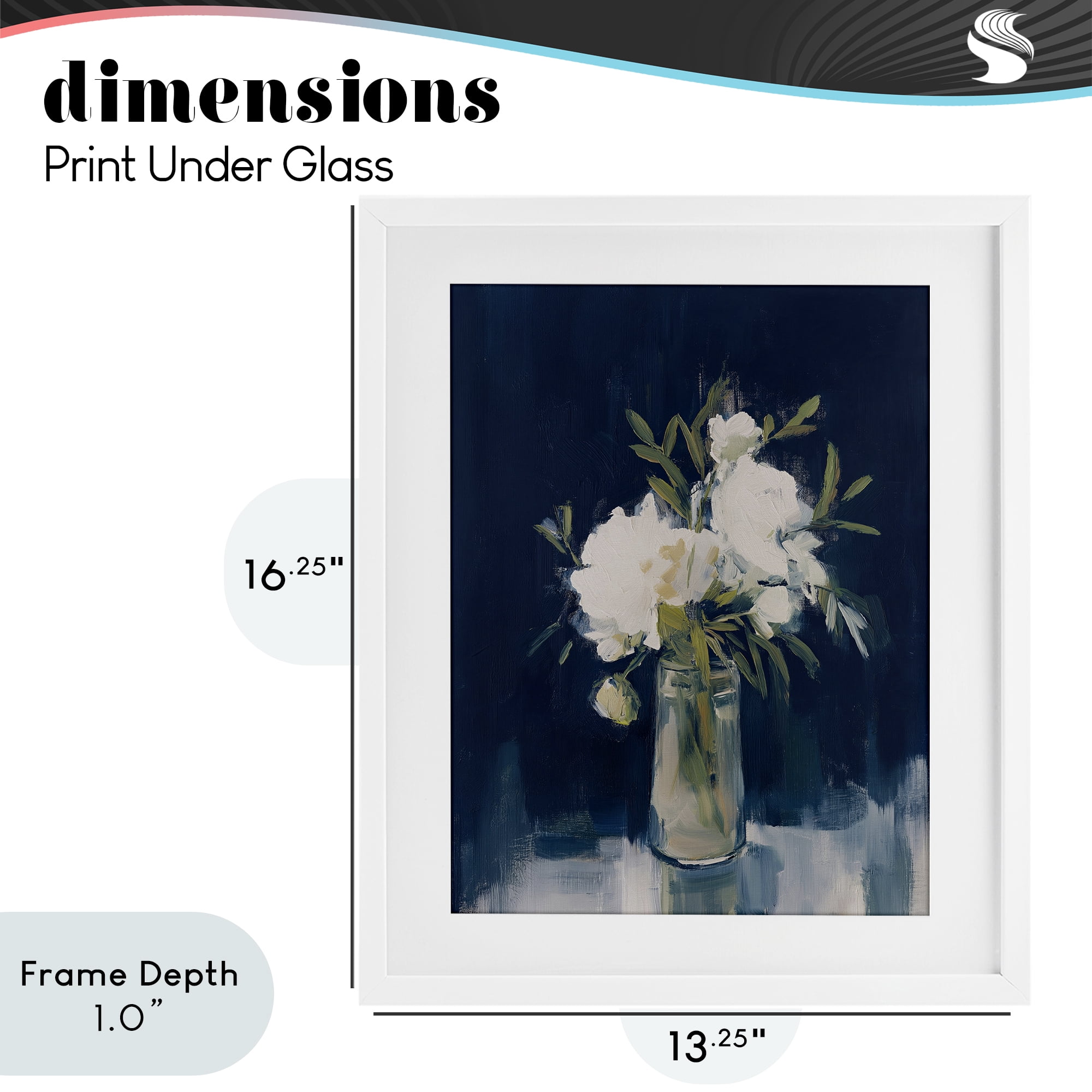 Stupell Industries Peonies On Blue Mirage White Framed Print Under Glass, design by Svetlana Aleynikova